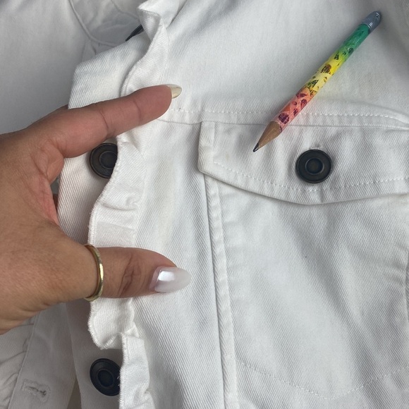 2/$25 White cotton blend old money French girl formal frilly jean jacket small - Picture 10 of 13